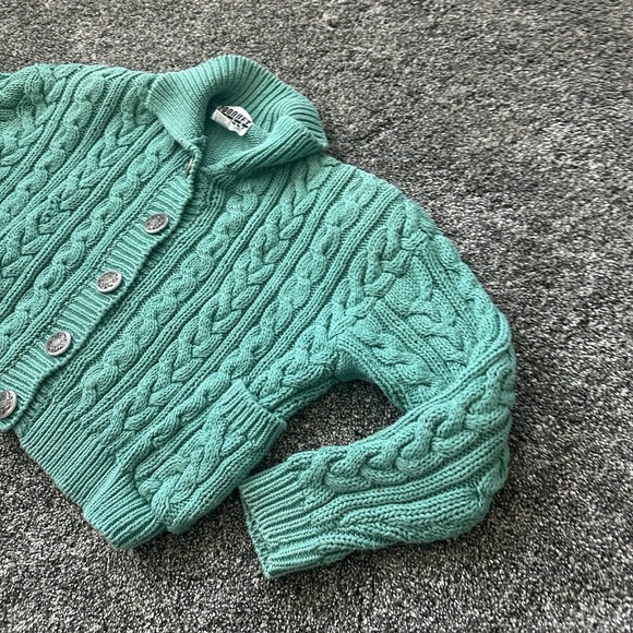 VTG Croquet Club Sweater Womens Medium Green Cable Knit Chunky Button 90s - Picture 4 of 16